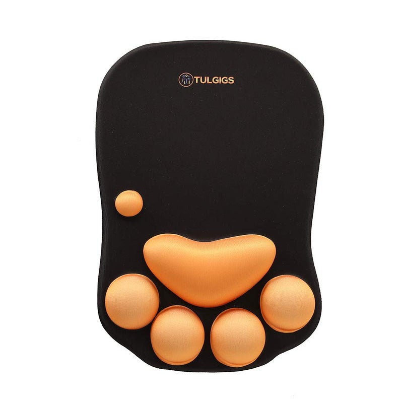 TULGIGS Cute Cat Paw Non Slip Mouse Pad with Wrist Support Soft Silicone Wrist Rests Ergonomic Comfort Computer Mouse Mat Desk Decor 11.55""*7.8""*0.99'' (Black) - Image 1